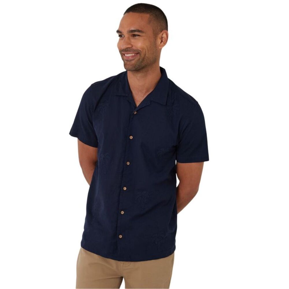 Threadbare Mens Embroidered Short-Sleeved Shirt / Navy